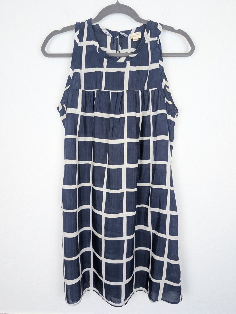 Nili Lotan Dress Windowpane Check Sheer Silk Cotton Luxury Designer Blue Size M